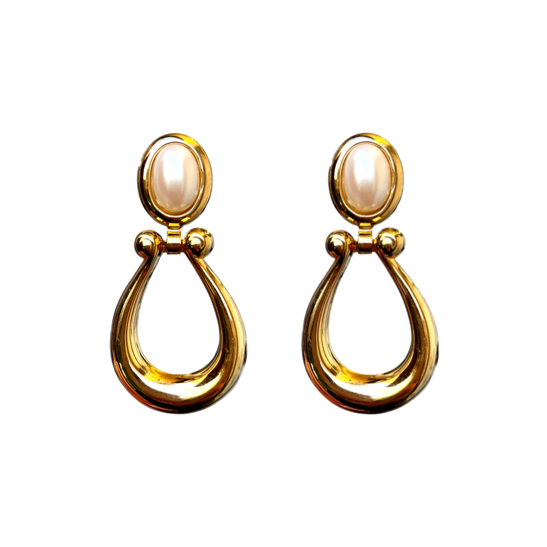 1990s Faux Pearl Knocker Earrings - Post