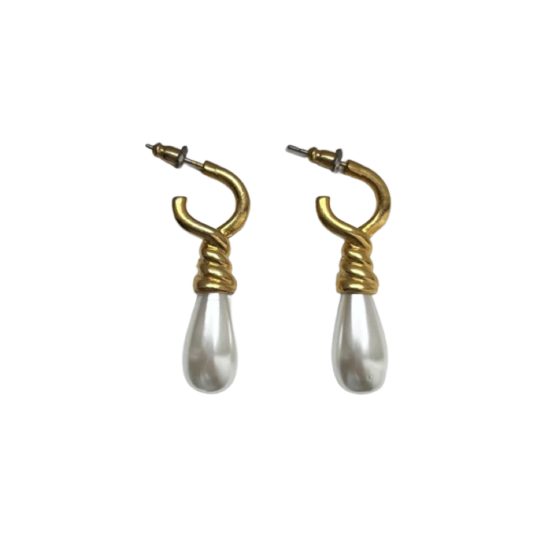 1990s Faux Pearl Twist Drop Earrings - Post