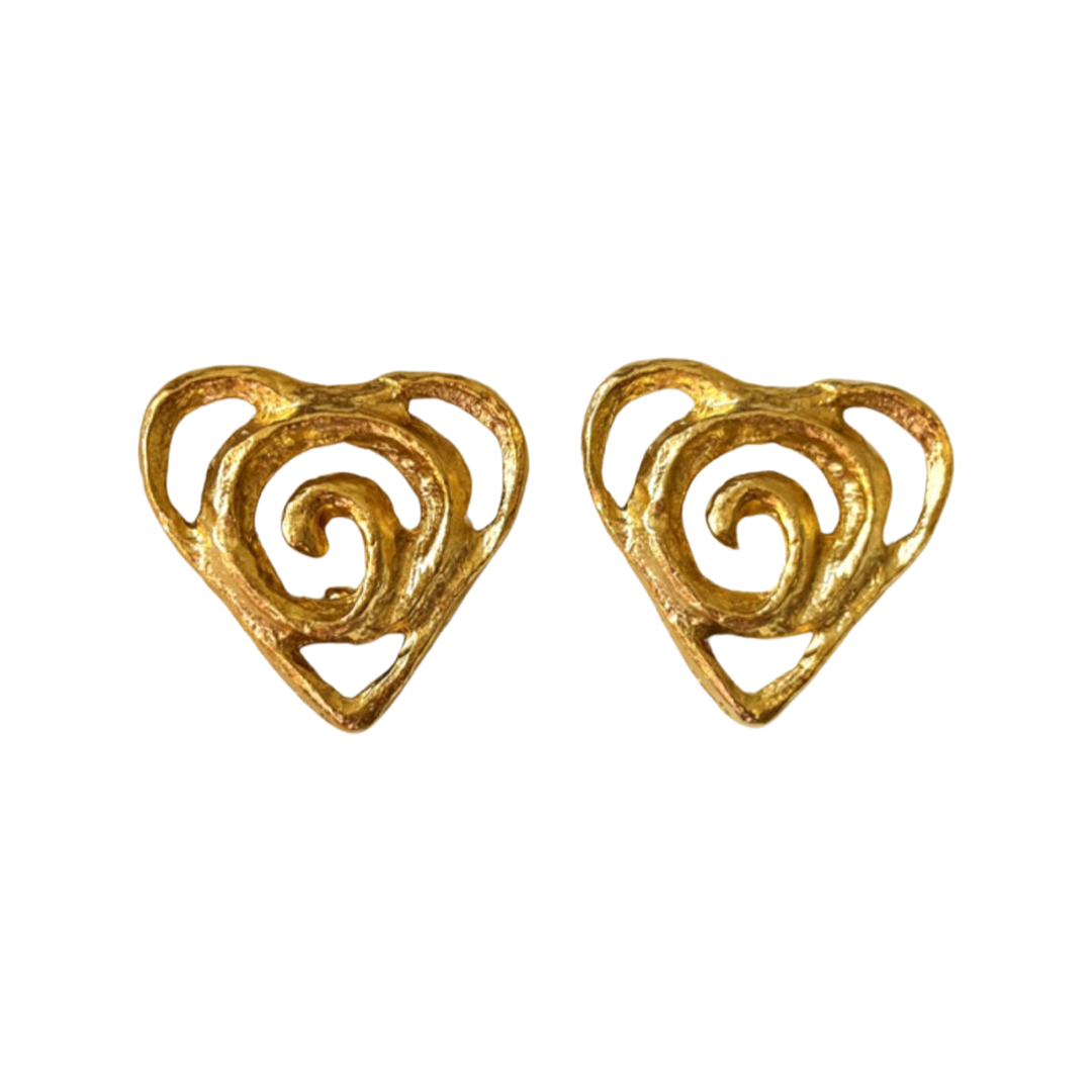 1990s Statement Heart Earrings - Clip on