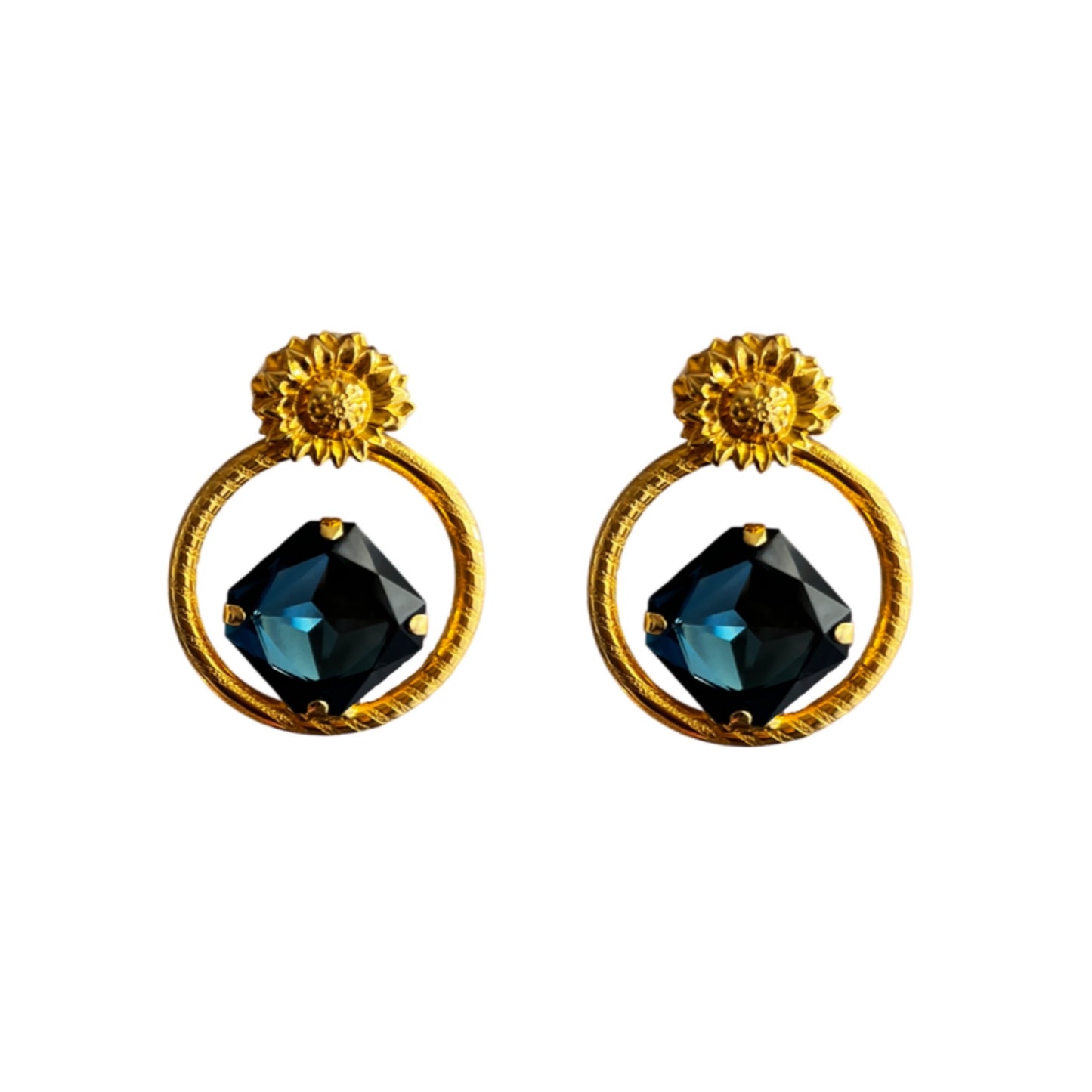 1990s Faux Sapphire Flower Earrings - Post