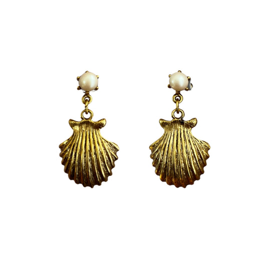 1990s Gold Plated Shell Drop Earrings - Post