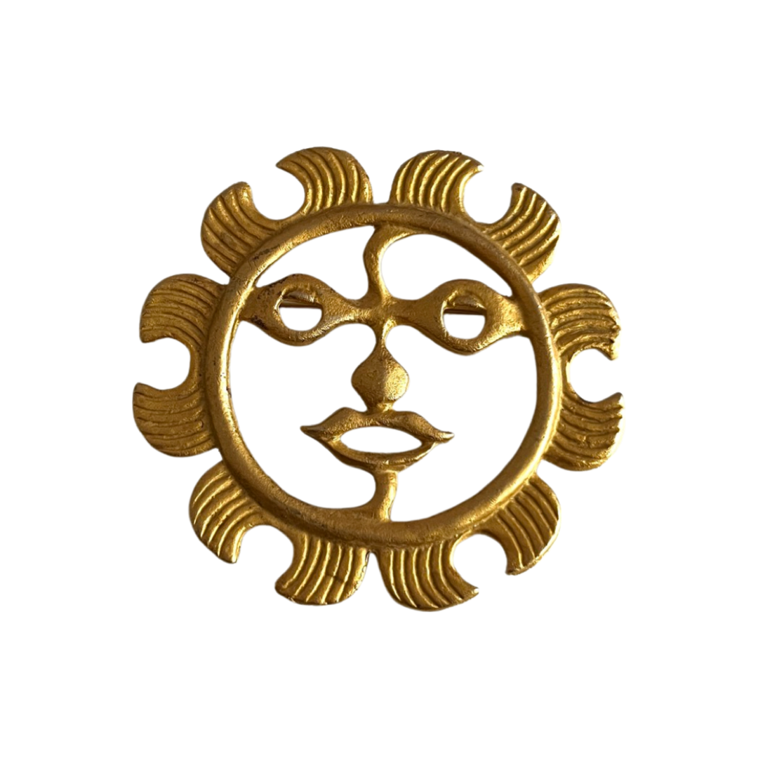 1990s Brushed Gold Plated Sun Brooch