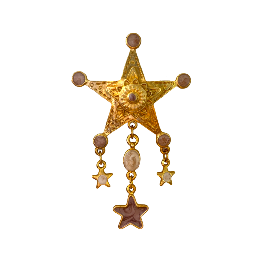 1980s Vintage Cowgirl Gold Plated Star Brooch