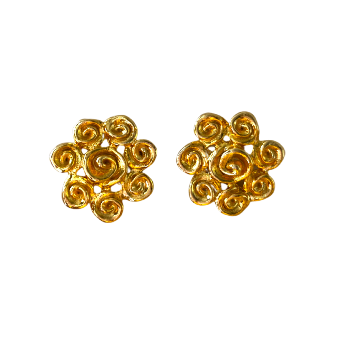 1980s Swirl Gold Plated Earrings - Post